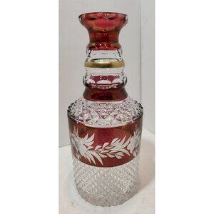Vtg Ebeling Reuss Marchioness Crystal Etched Decanter Cranberry No Stopper